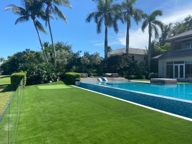Artificial turf backyard installation